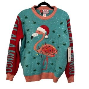 Red and Aqua Green Flamingo Sweater